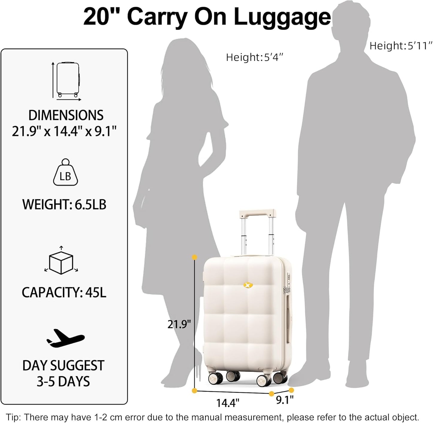 MGB Hardside Carry On Luggage with Spinner Wheels & Built-in TSA Lock, Durable Suitcase Rolling Luggage with Scratch-Resistant Surface, Carry-On 20-Inch, Cream