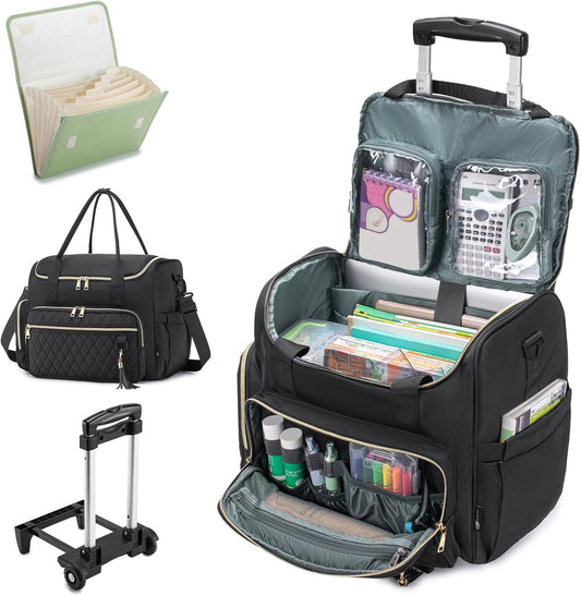 Rolling Laptop Bag 17.3 Inch 3 IN 1 Rolling Briefcase for Women Waterproof Teacher Tote Bag With Wheels