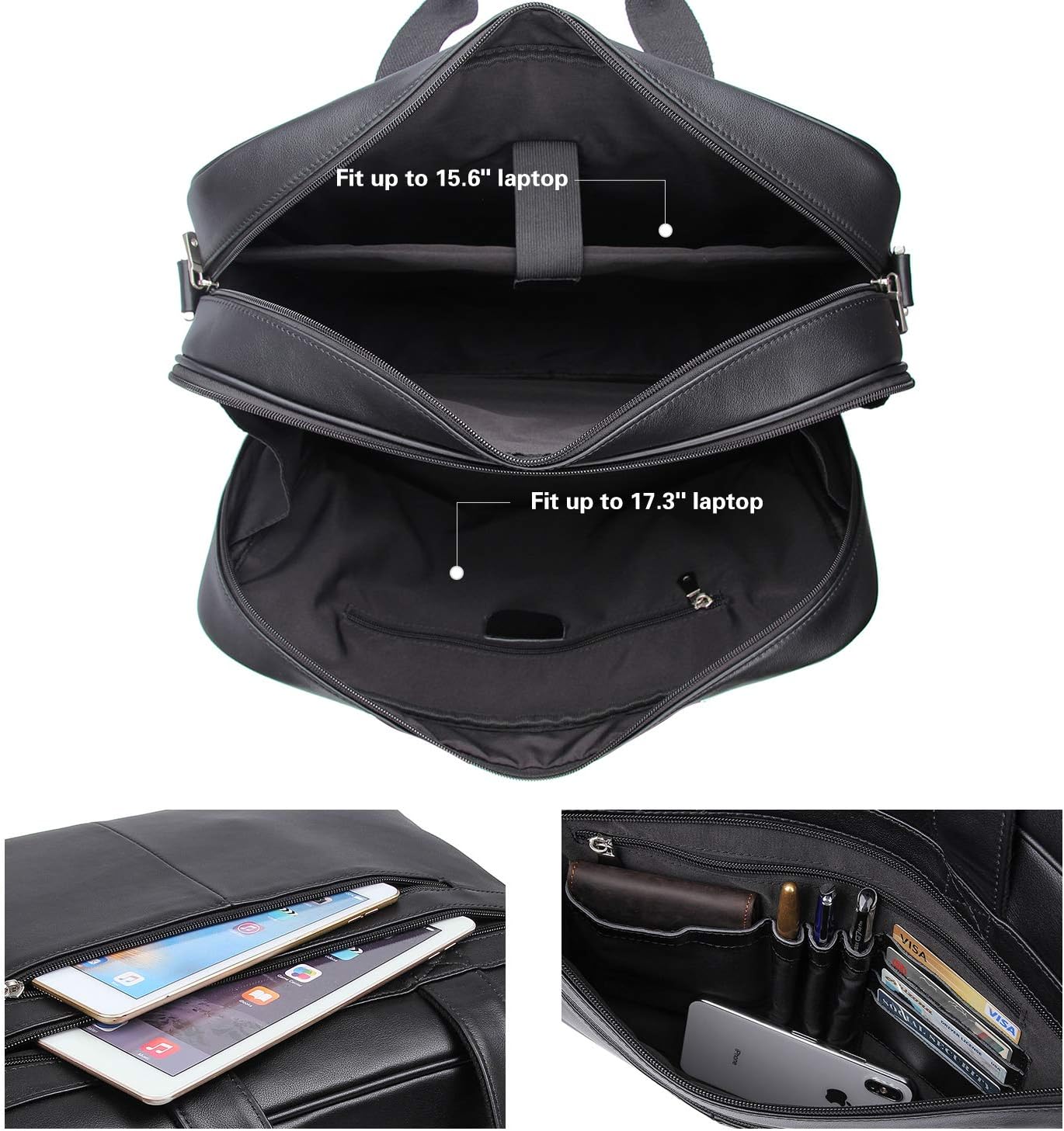 Polare 17'' Computer Briefcase Work Bag Business Case For Men With Full Grain Leather Fits 15.6'' Laptop