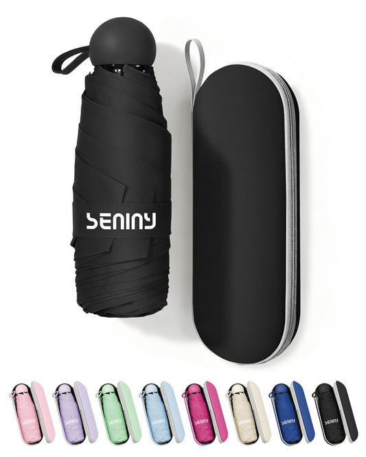 Seniny Mini Travel Umbrella with Case, Compact Pocket Size UV Sun & Rain – product image