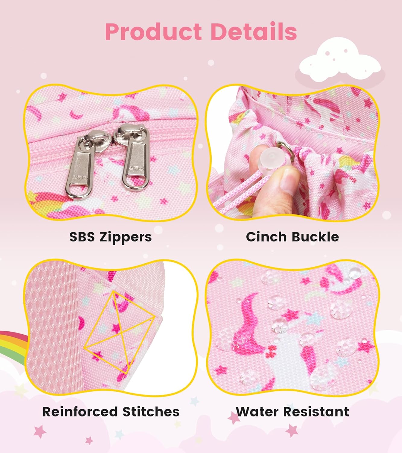 Vorspack Kids Backpack for Girls - 15 Inch Girls Backpack Ages 5-8, Cute Unicorn Bookbag School Bags for Elementary School - Pink