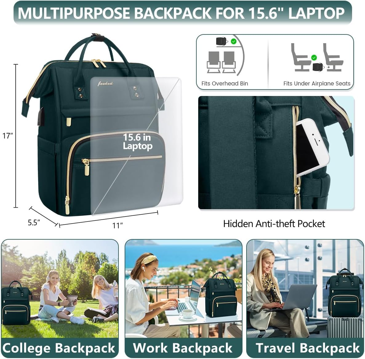 Laptop Backpack for Women Work Bags - 15.6 Inch Professional Womens Travel Backpack Purse Computer