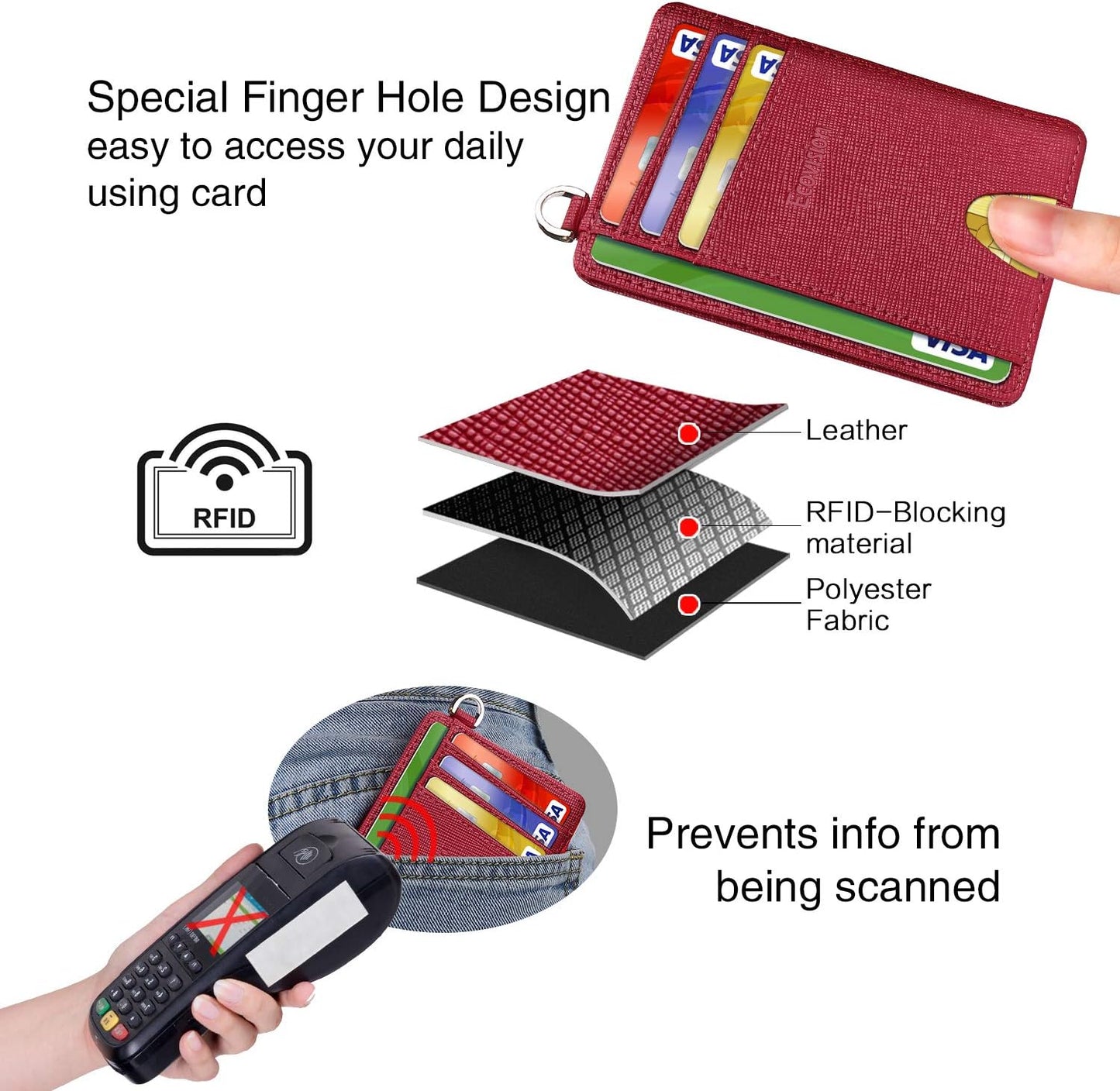 EcoVision Slim Minimalist Front Pocket Wallet, RFID Blocking Credit Card Holder Wallet with Detachable D-Shackle for Men Women