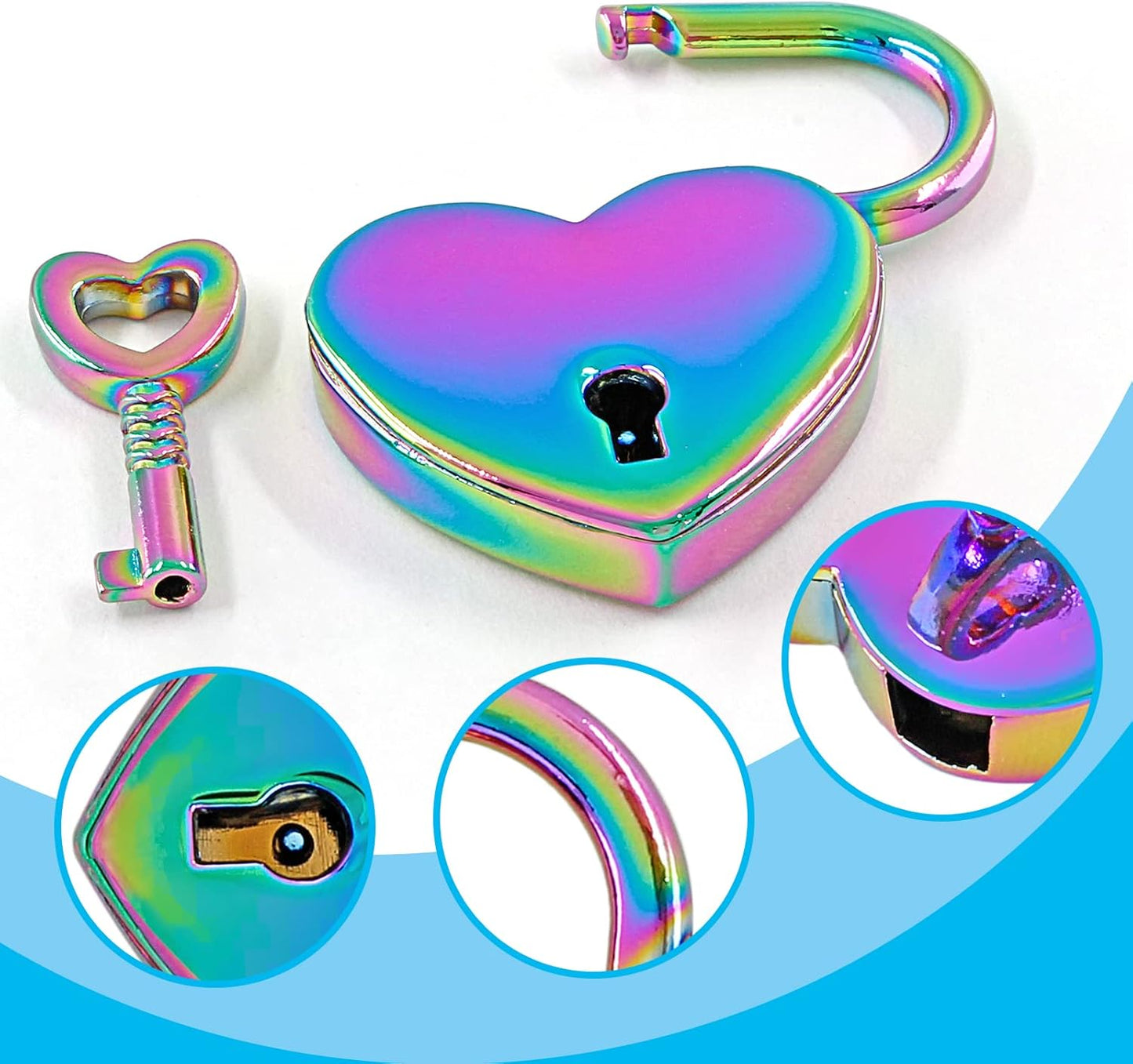 2 Pcs Colorful Padlocks Key Lock with Key, Mini Love Heart Head Luggage Locks, Modern Fashion Style