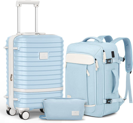 Joyway Expandable Carry on Luggage Sets Airline Approved, Lightweight Hard Shell 20 Inch Carry-on Suitcase with Spinner Wheels (Carry on luggage，LightBlue)