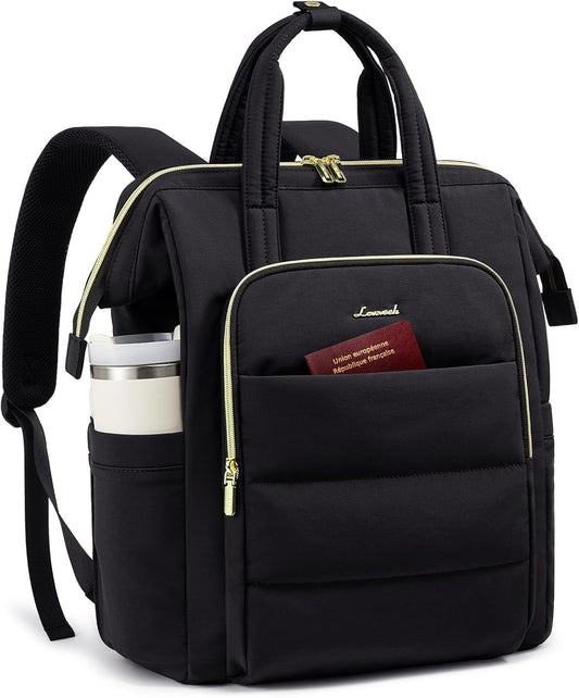 LOVEVOOK Laptop Backpack Women 15.6 inch,Lightweight Puffer Travel Backpacks for Women,Quilted Laptop Bag Computer Work Teacher Nurse Backpack,Womens Backpack Purse Daypack for College Business,Black
