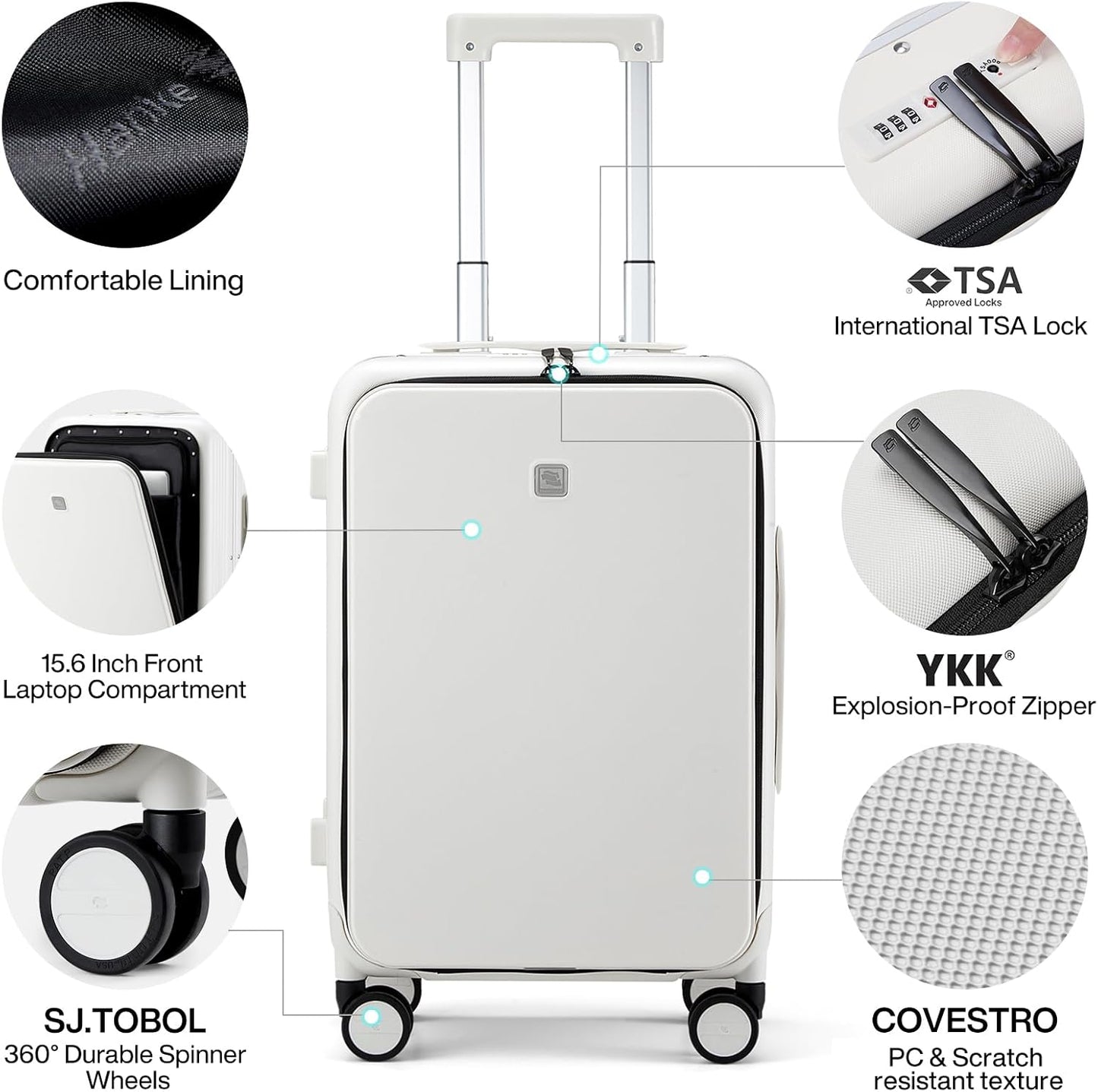 Hanke Grace Hard Shell Suitcases with Wheels,20 Inch Carry On Luggage Airline Approved with