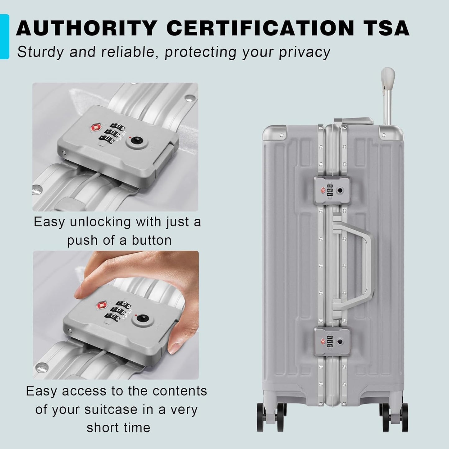 AnyZip Luggage PC+ABS Aluminum Frame Zipperless Checked Luggage Hard Shell Suitcase with TSA Lock