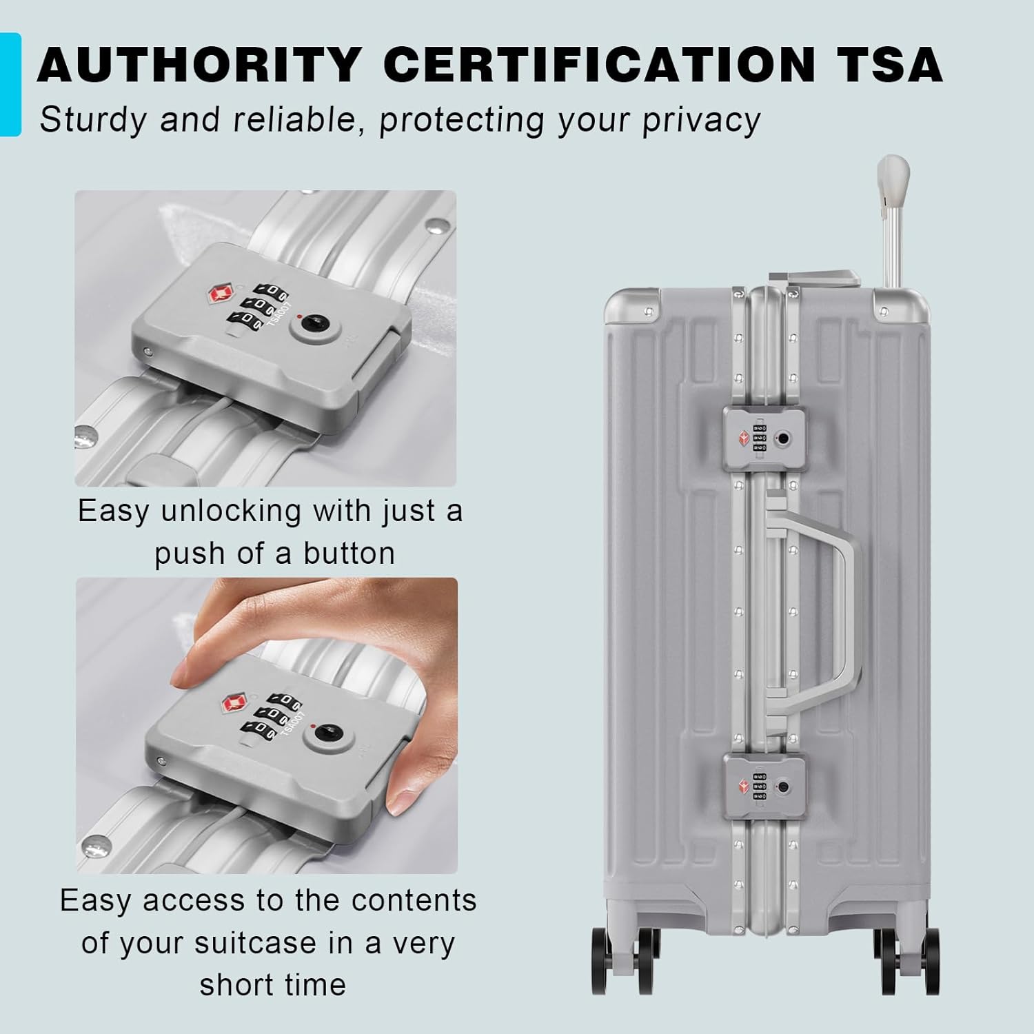 AnyZip Luggage PC+ABS Aluminum Frame Zipperless Checked Luggage Hard Shell Suitcase with TSA Lock