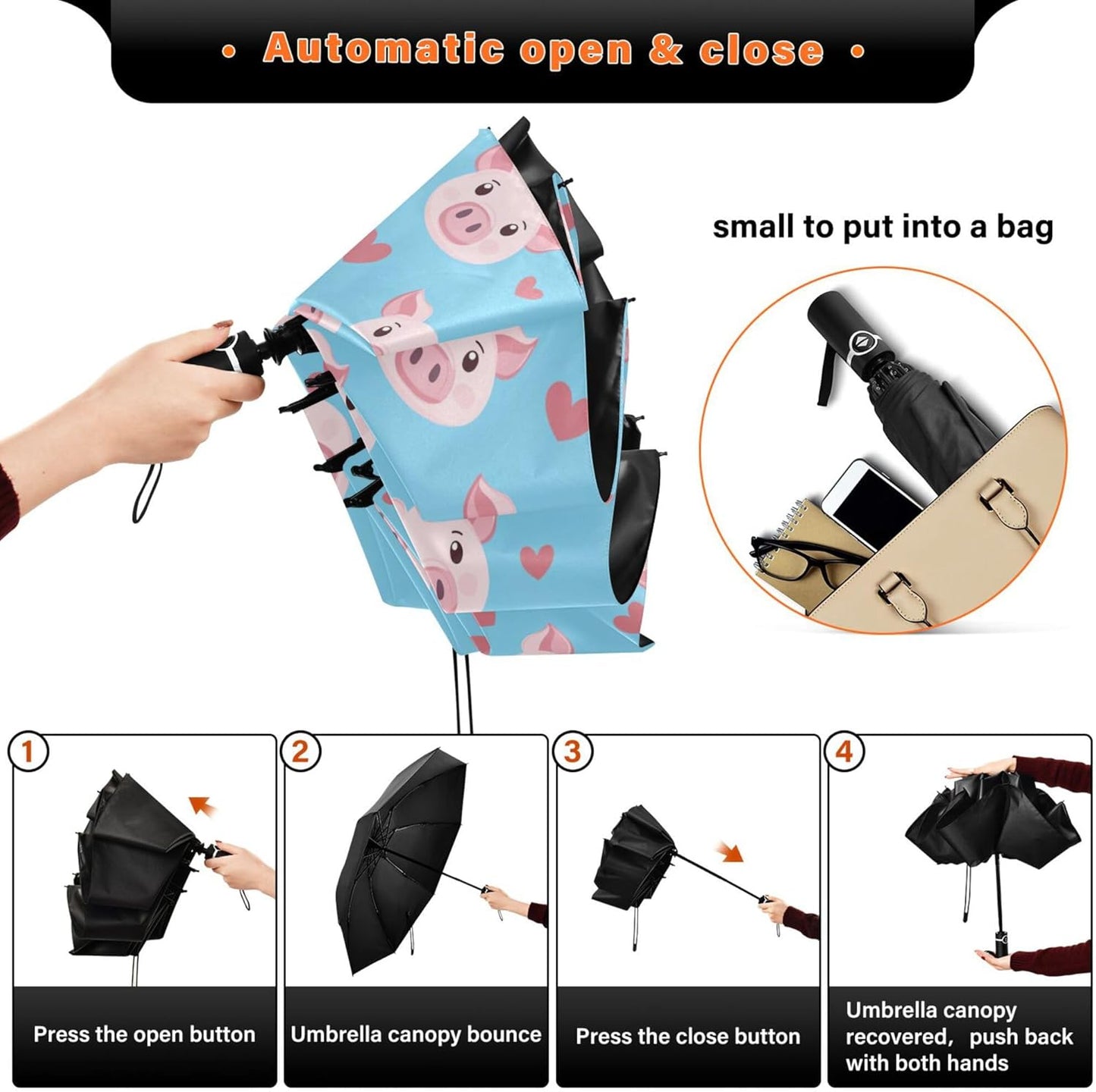 Automatic Folding Umbrella Windproof Strong, UV Protection Compact Black Gothic Moon Spider Webs and Bats Sun Rain Sun Rain Travel Umbrellas for Women Men