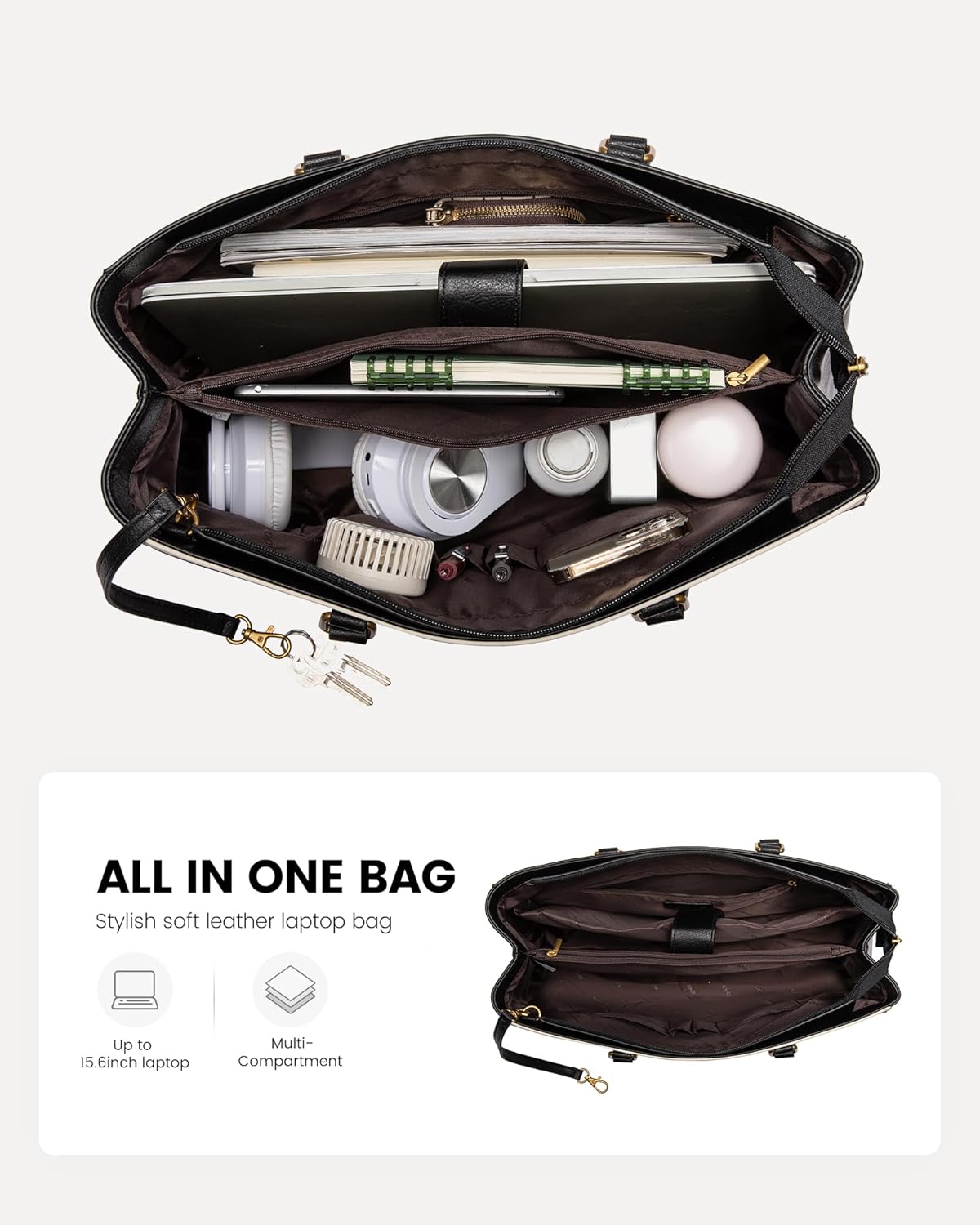 LOVEVOOK Vintage Leather Work Tote - 15.6 Inch Laptop Bag for Women, Waterproof Business Bag & Office Briefcase