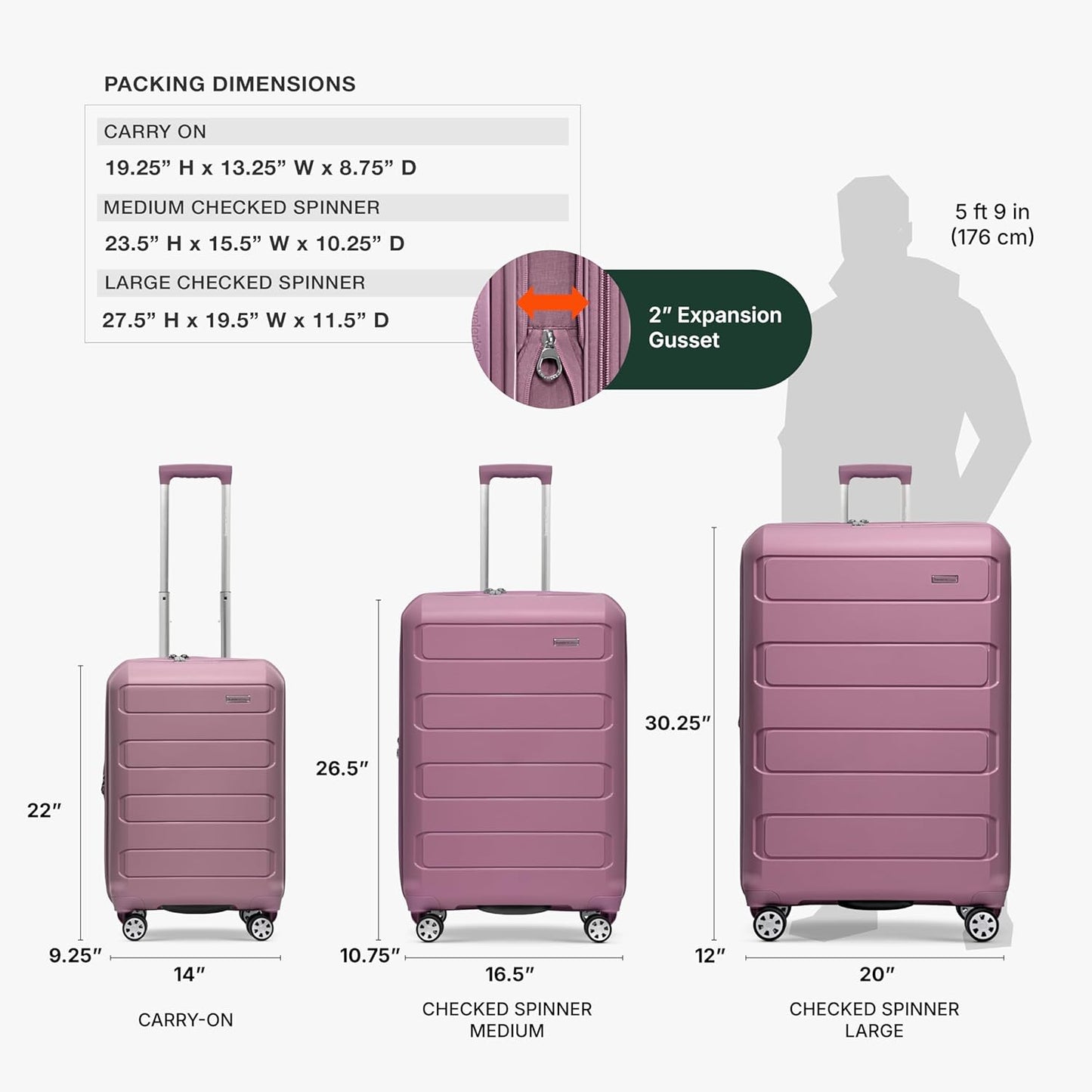 Traveler's Choice Pagosa Indestructible Hardshell Expandable Spinner Luggage, Mauve, 30-Inch Large