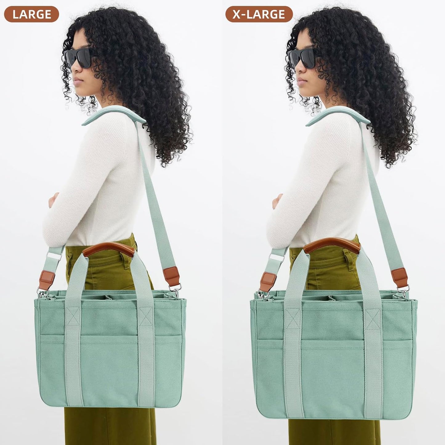 KKXIU Canvas Tote Bag for Women with Zipper and Compartments Crossbody Large Bible Messenger Purse Bag With Pockets