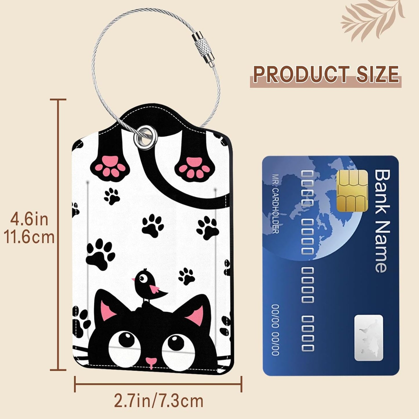 2 Pack Funny Cat Luggage Tags for Suitcase, Leather Luggage Tags Cute, Privacy Cover ID Label with Stainless Steel Loop & Address Card, Cute Cat Travel Bag Tag Luggage Accessories for Suitcases