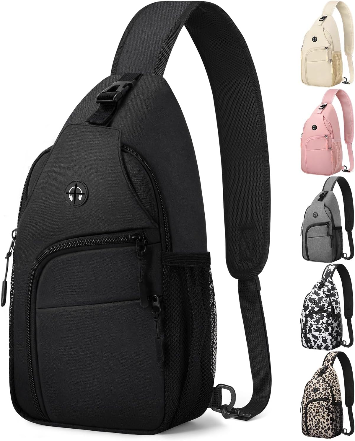 Crossbody Bags for Women Man, Waterproof Sling Bag Backpack Trendy Casual Cross Body Bags with Convertible Shoulder Strap Chest Bag for Camping Hiking Travel Essentials (Black, Medium)