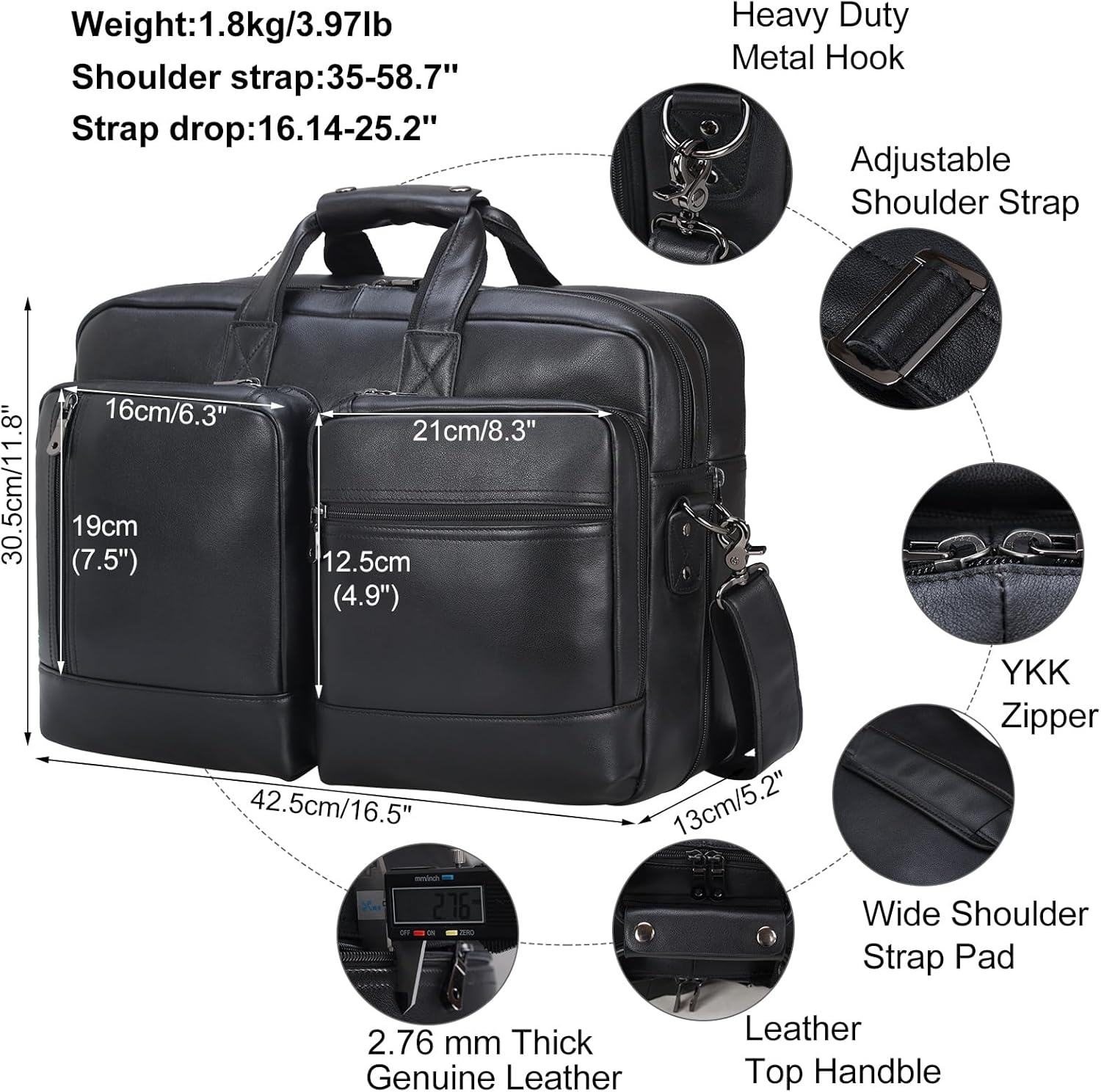 Leather Briefcase for Men Expandable Large 17 Inch Laptop Crossbody Shoulder Bag Business Travel