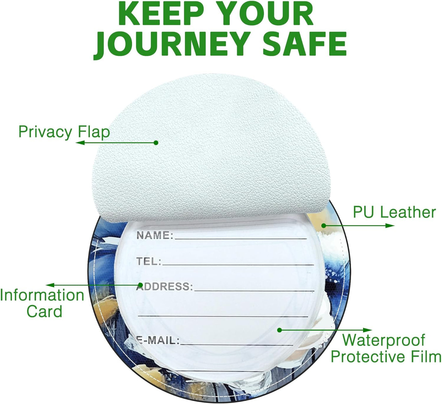 Round Cute Luggage Tags 2 Pack Abstract Art Floral Creative Baggage Tags,Cruise Travel Baggage Suitcases Tag with Stainless Steel Loop ID Tag Privacy Flap