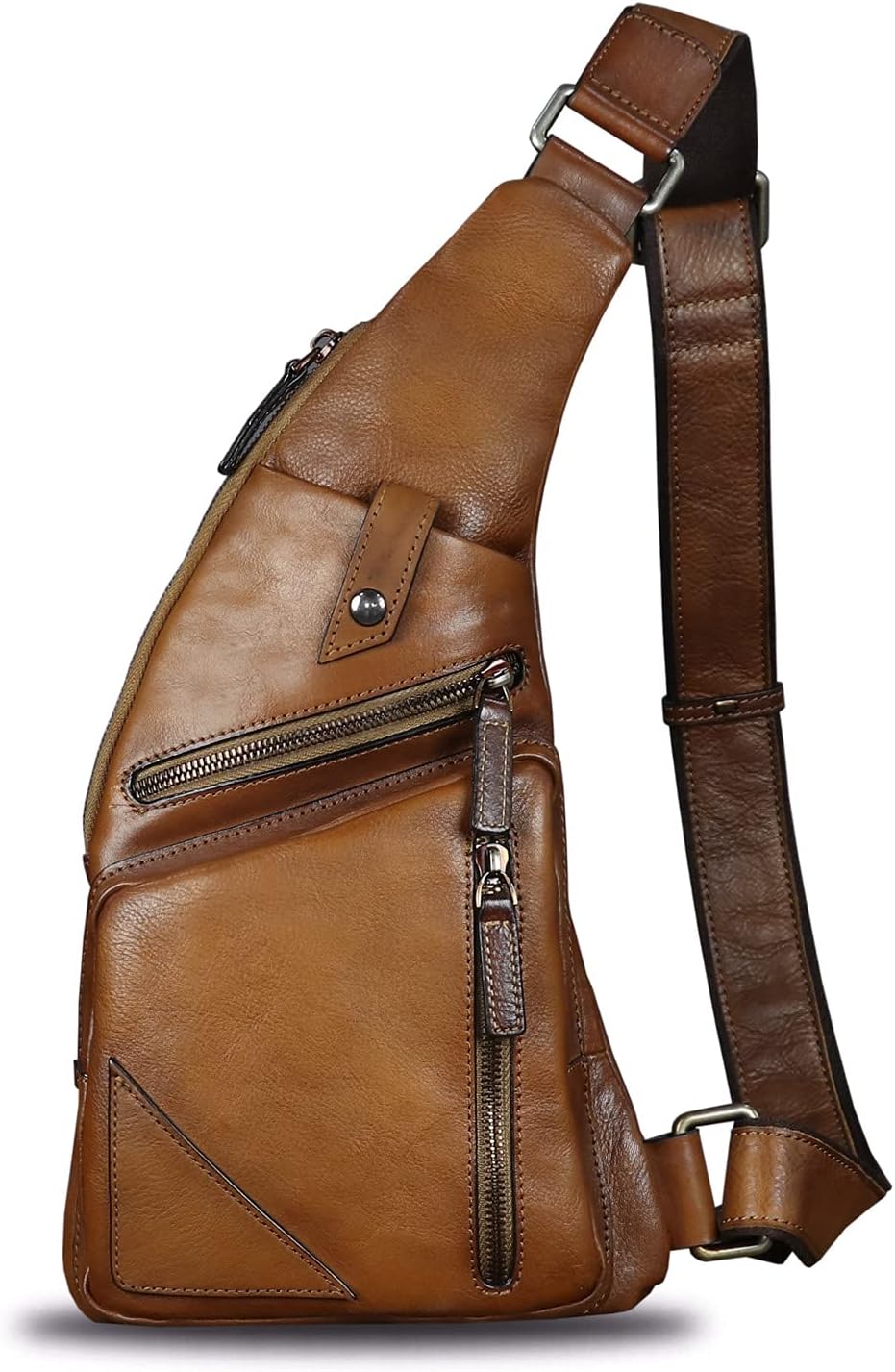 Genuine Leather Sling Bag for Men Vintage Handmade Crossbody Daypack Hiking Backpack Retro