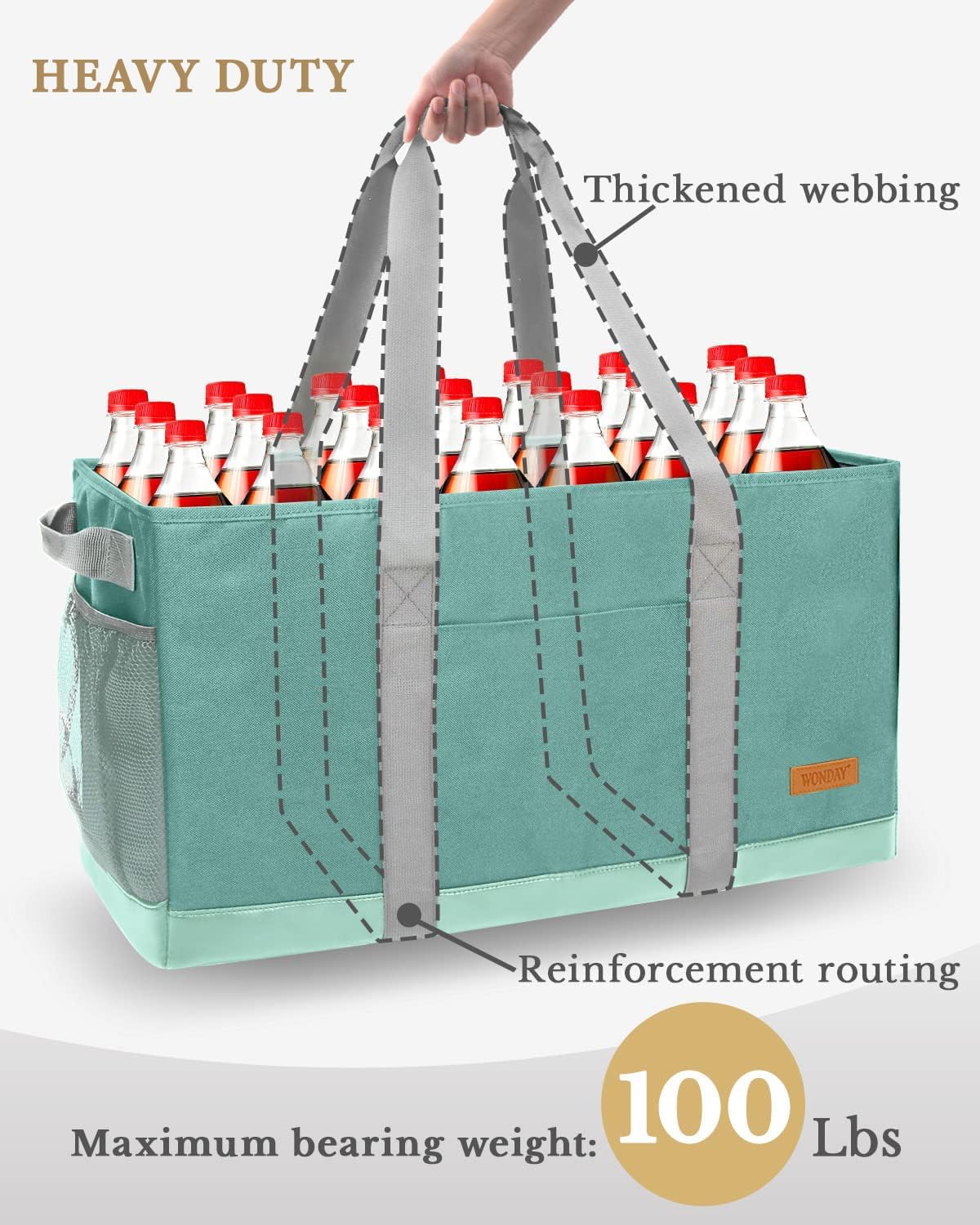 WONDAY Standing Extra Large Reusable Grocery Bag Carrier with Handle, Thirty One Utility Tote Foldable for Shopping and Beach