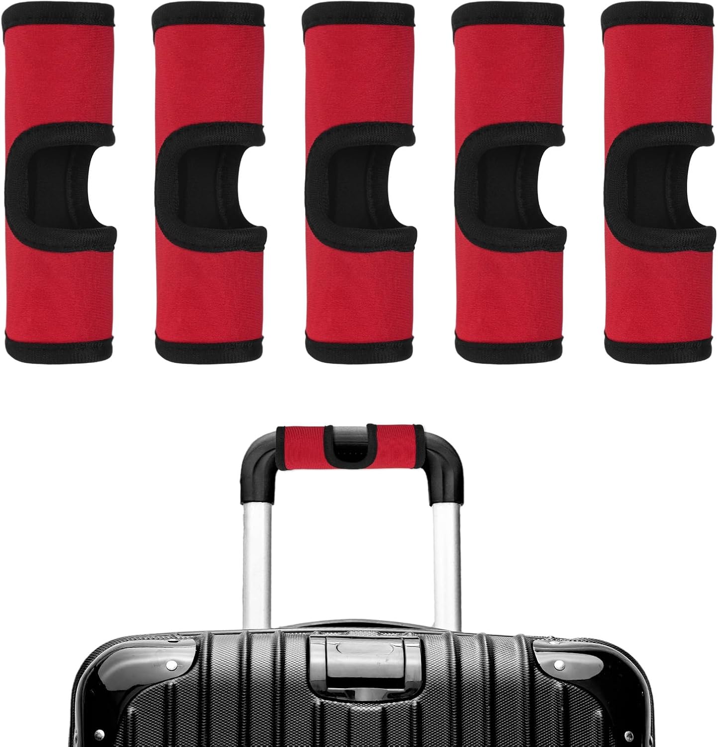 Luggage Handle Wrap [5PCS] - Neoprene Luggage Identifiers Hollow Design Use for Push-Button Suitcase & Trolley Case - [Red-6IN/15CM] Comfort Grip Handle Cover