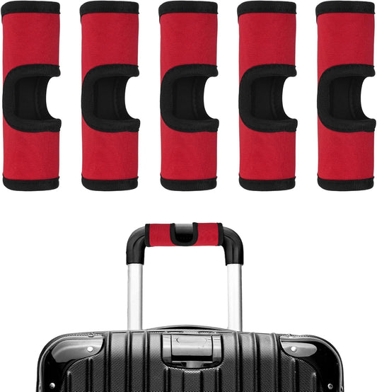 Luggage Handle Wrap [5PCS] - Neoprene Luggage Identifiers Hollow Design Use for Push-Button Suitcase & Trolley Case - [Red-6IN/15CM] Comfort Grip Handle Cover