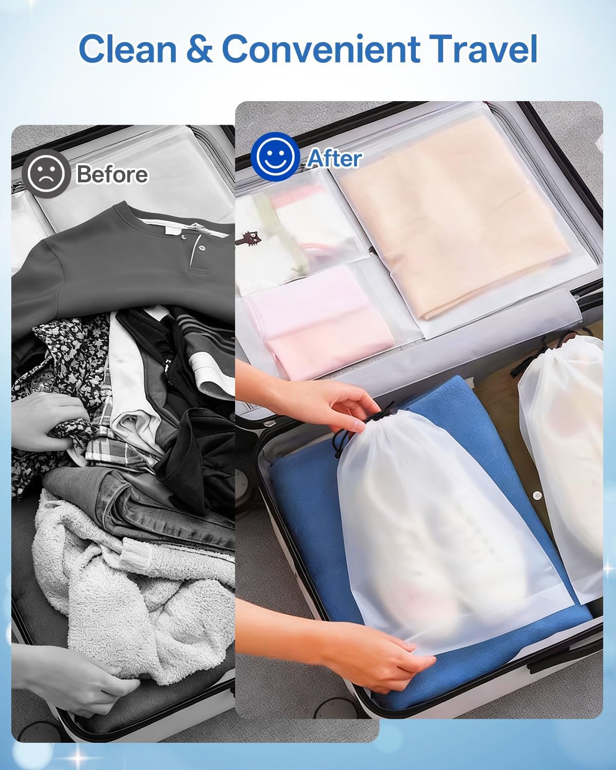 Teskyer Transparent Shoe Bags for Travel, 15.7" x 11.8" Waterproof Portable Travel Shoe Storage Bags for Packing - Travel Essentials for Men & Women, 6 PCS