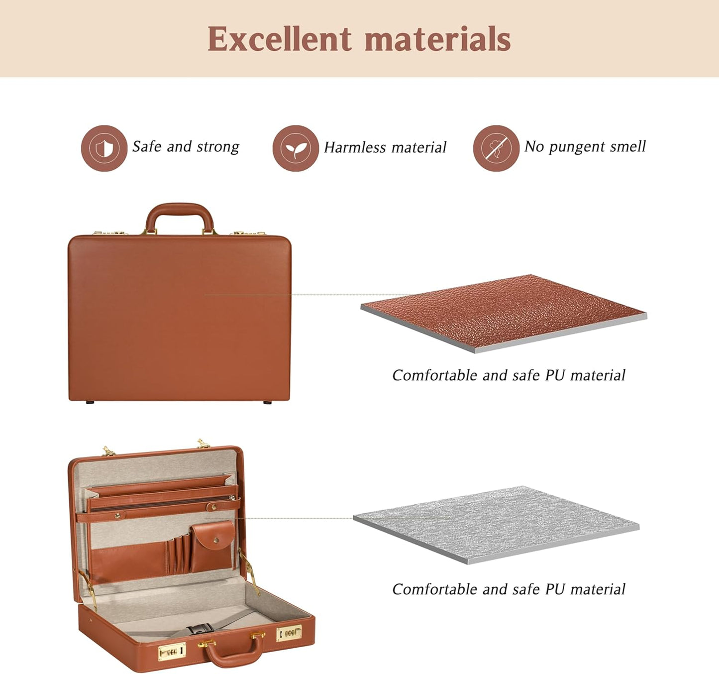 Briefcases for Men, Professional Leather Briefcase with Lock, Hard Shell Business Brief Case