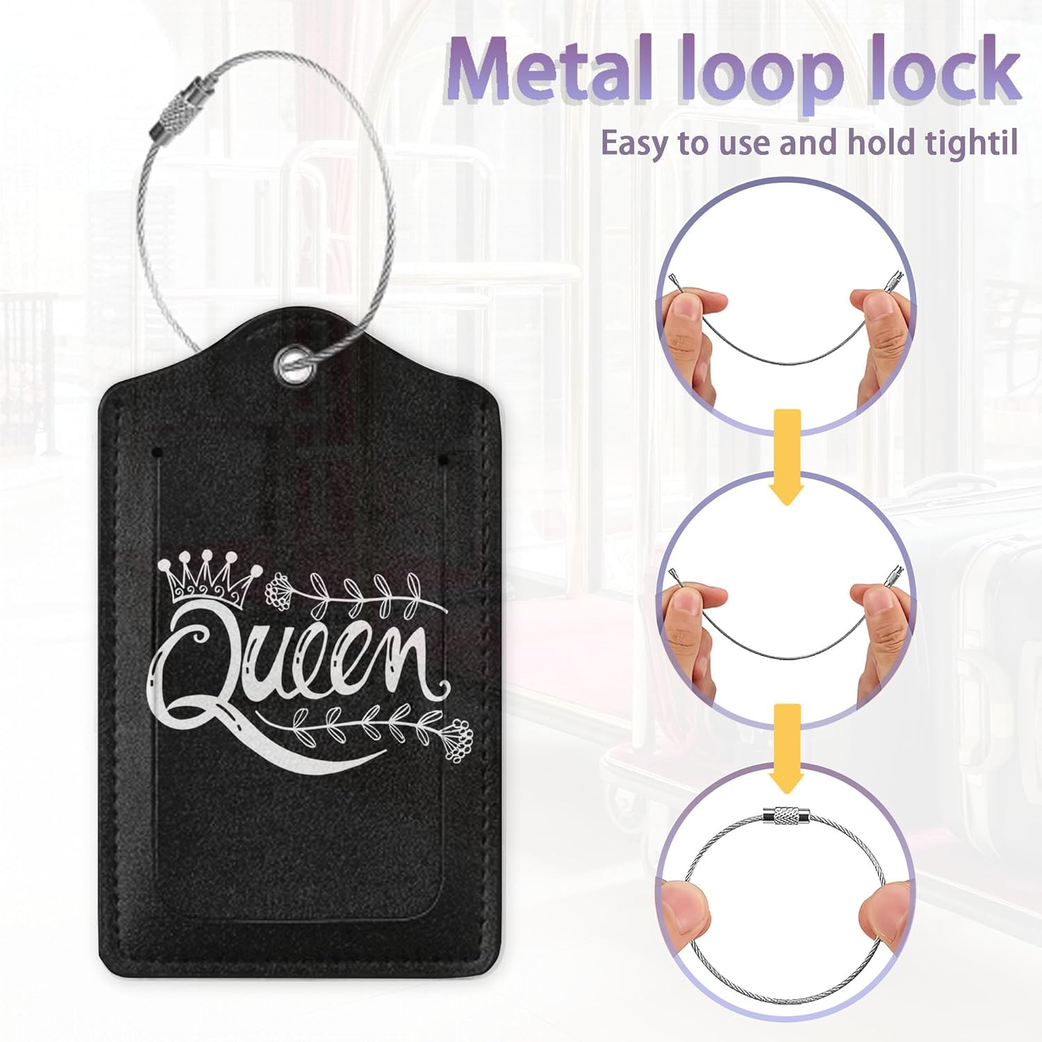 2Pcs Luggage Tag for Suitcase Black Queen Cute Suitcase Tag with Privacy Flap & Name ID Label &