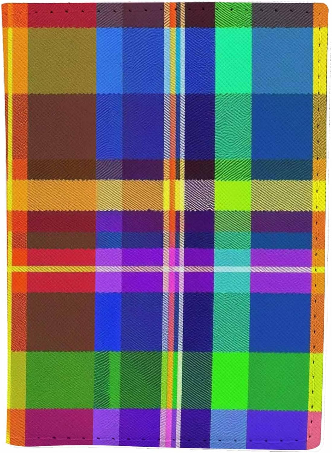 Rainbow Plaid Passport Holder for Travel Green Yellow Purple Blue Buffalo Check PU Leather Passport Cover Wallet Cute Passport Card Holder for Women and Men