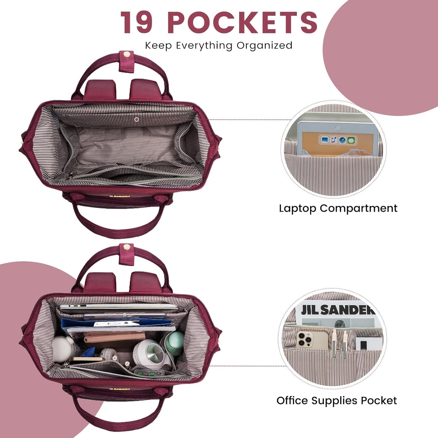 LOVEVOOK Gradient Laptop Backpack for Women,17.3 Inch Work Computer Bakcpack Purse Laptop Bag With Anti-Theft Pocket,Waterproof Carry on Teacher College Backpack for Travel,Purple-Red