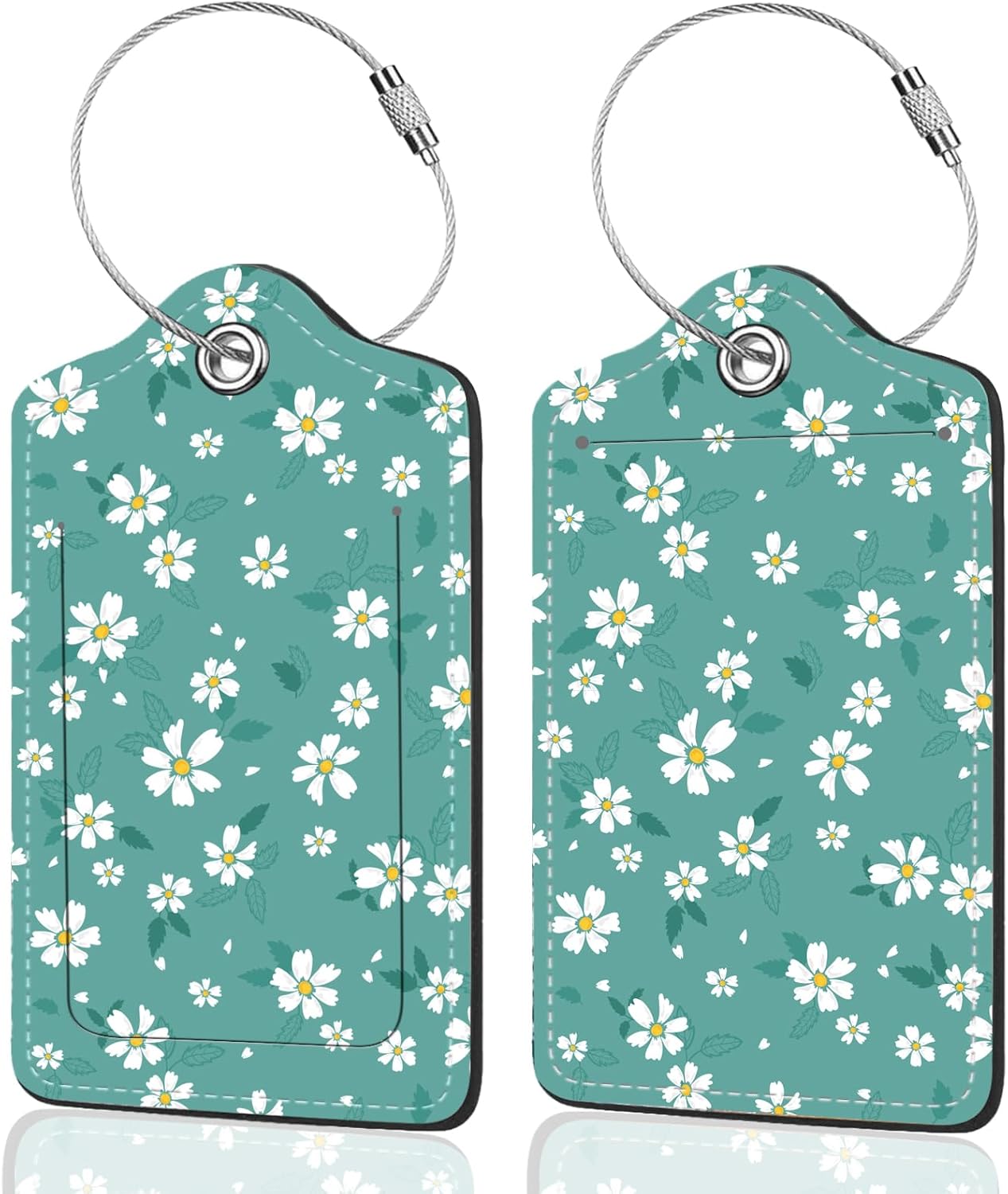 2Pack Luggage Tags for Suitcases, Cute Unique Pu Leather Cruise Luggage Tag with Privacy Cover ID Label Address Card and Metal Ring Suitable for Women Men Kids Travel Bag White Chopped Flower 7
