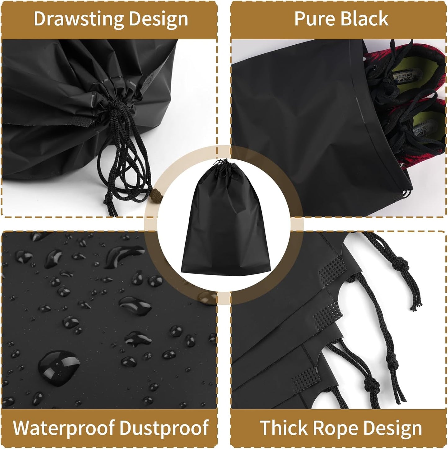 50 Pack Shoe Bags for Travel, 15.7" x 11.8" Black Travel Shoe Bags for Packing, Large Waterproof Portable Drawstring Travel Shoe Storage Bag Travel Essentials Women for and Men