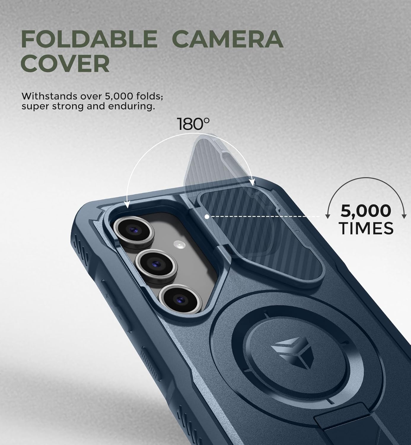 Dexnor for Samsung Galaxy S24 FE Case with Camera Cover & Adjustable Kickstand & Built-in Screen Protector, Magnetic Rugged Shockproof Bumper Cases Heavy-Duty Magnetic Protective Cover,Navy Blue