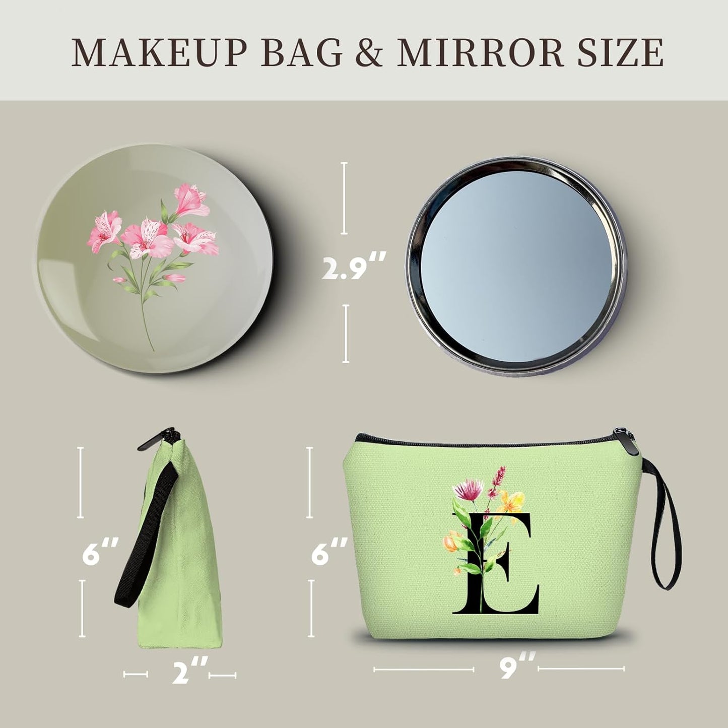 Women Birthday Unique Bride to be Bridal Shower Initial Gifts for Mom Sister Friend Her Teacher Aunt Makeup Cosmetic Bag with Mirror Mothers Day Christmas Graduation E