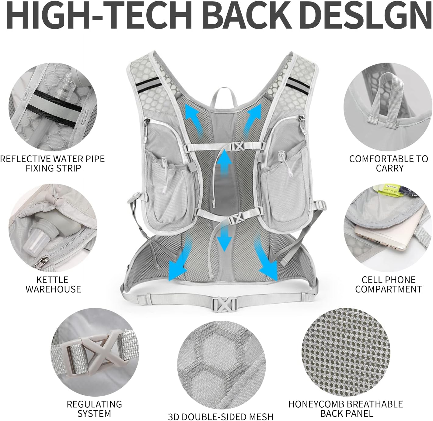 Hydration Pack Backpack, Lightweight Water Backpack with 2L Leakproof Hydration Bladder Daypack for
