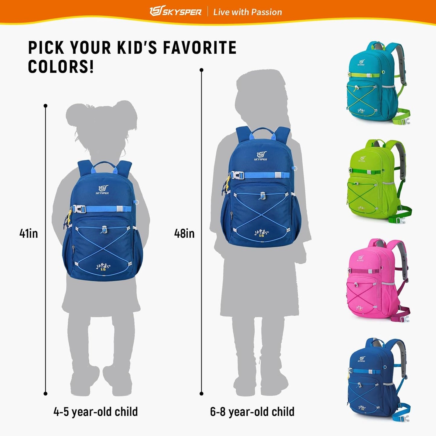 SKYSPER Kids Backpack - 15L Travel Backpacking Small Age 4-6 Ergonomical Design Multi-compartment Breathable Day Pack Preschool Kindergarten Bag