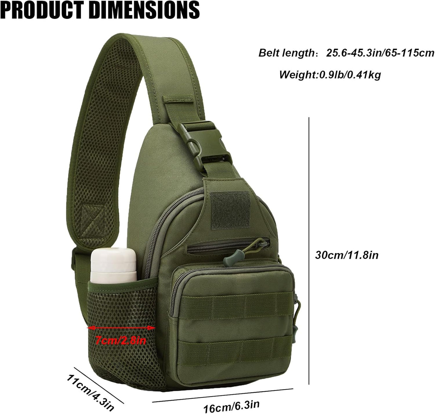 ZHIERNA Tactical Sling Crossbody Backpack with Water Bottle Holder, MOLLE EDC Shoulder Sling Chest Bags with USB Charging Port for Travel Walk(Army Green)