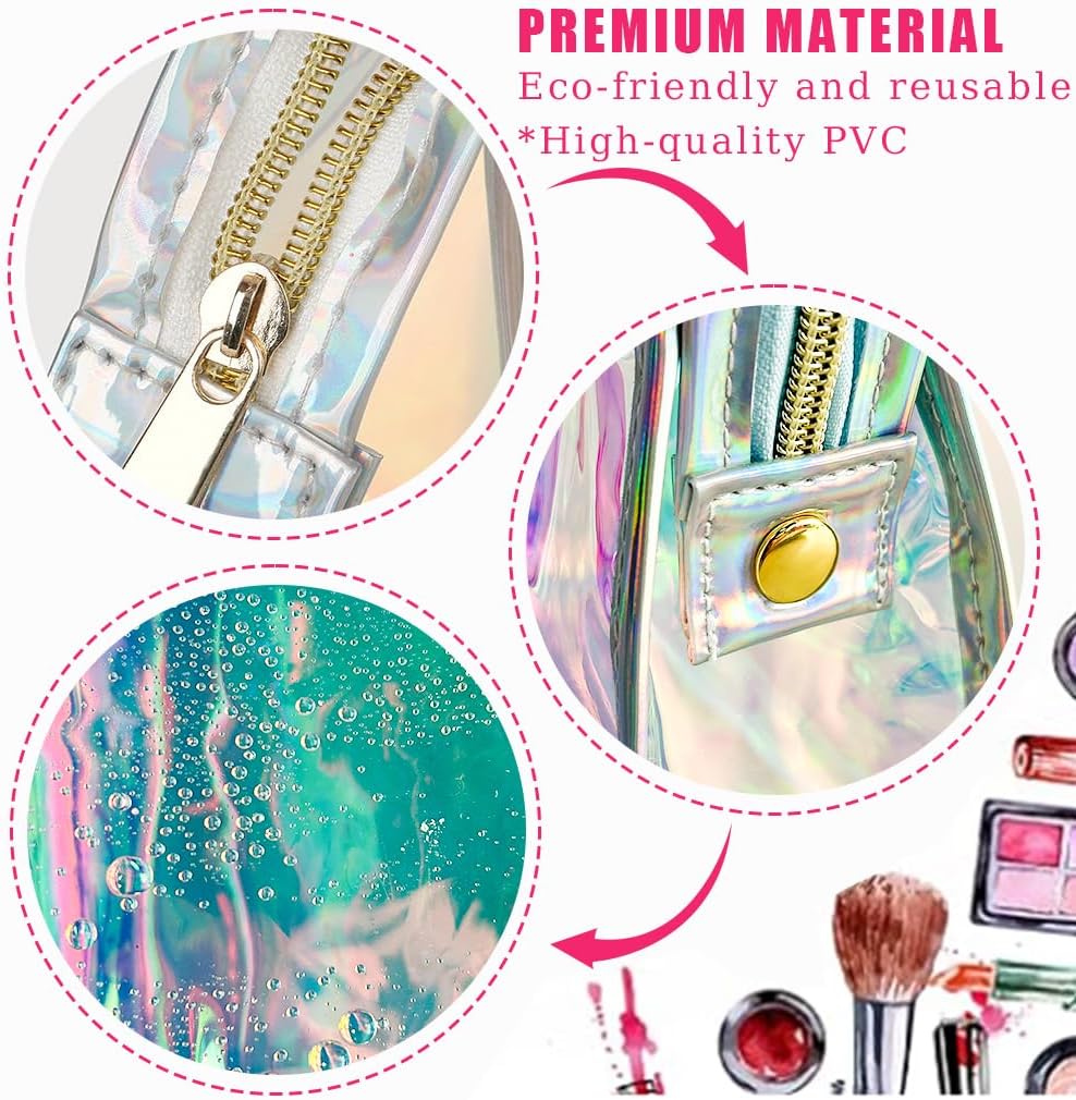 Green Transparent Laser Cosmetic Bag Iridescent Holographic Waterproof PVC Makeup Organizer Bag for Women (Green)