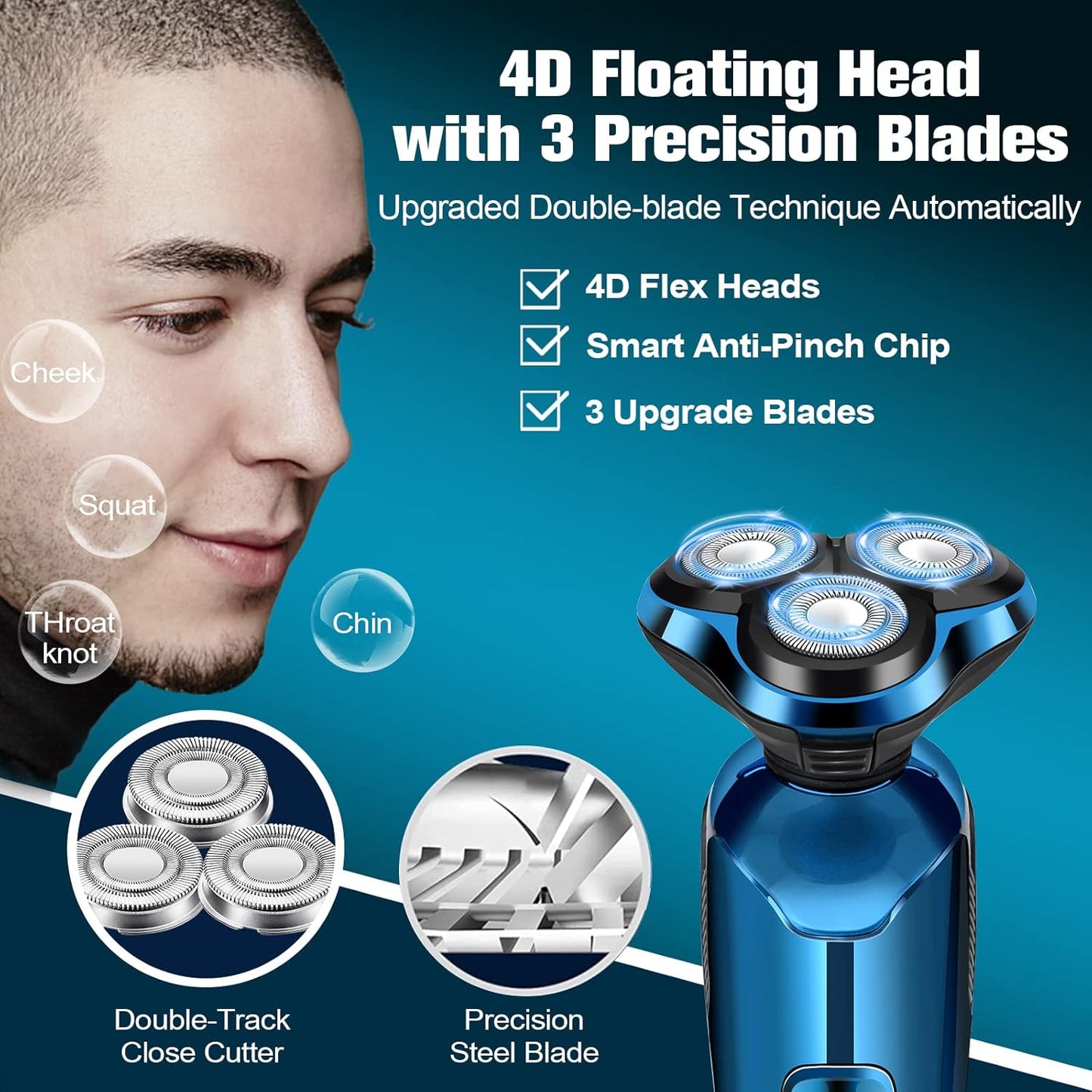 Electric Razor for Men,Men’s Electric Shavers Rotary,LED Display 100% Waterproof Cordless Razor, Wet/Dry Shaving,Shaver for Men Replaceable Blades Portable Travel Razors