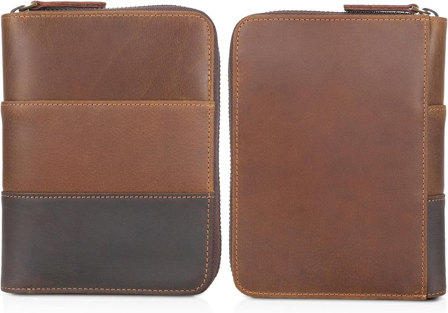 Retro Passport Cover Genuine Leather Unisex Travel Zipper Wallet RFID Blocking (Cocoa Brown)