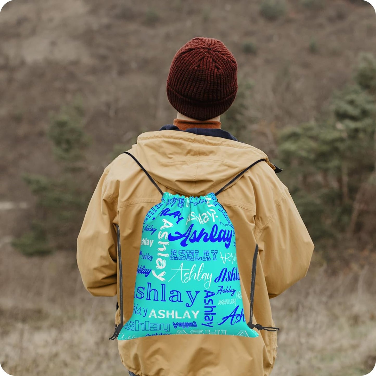 Personalized Drawstring Bag with Your Name Drawstring Backpack for Men Women Small Gym Beach Shopping Sport Yoga Bag (Custom Name-1)