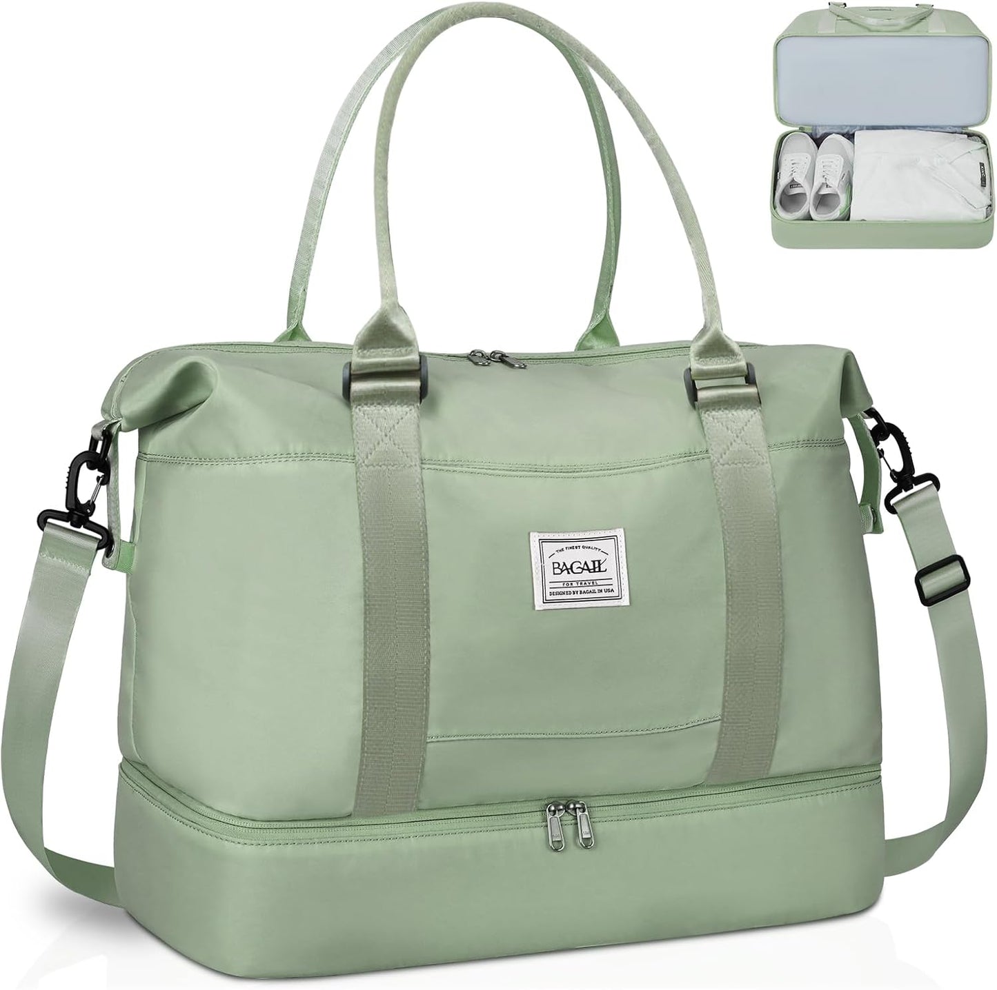 BAGAIL Travel Duffel Bag - Weekender & Overnight Gym Carry On Tote with Wet Pocket - Hospital Mom Bag for Labor and Delivery - Extra Large, Olive Green