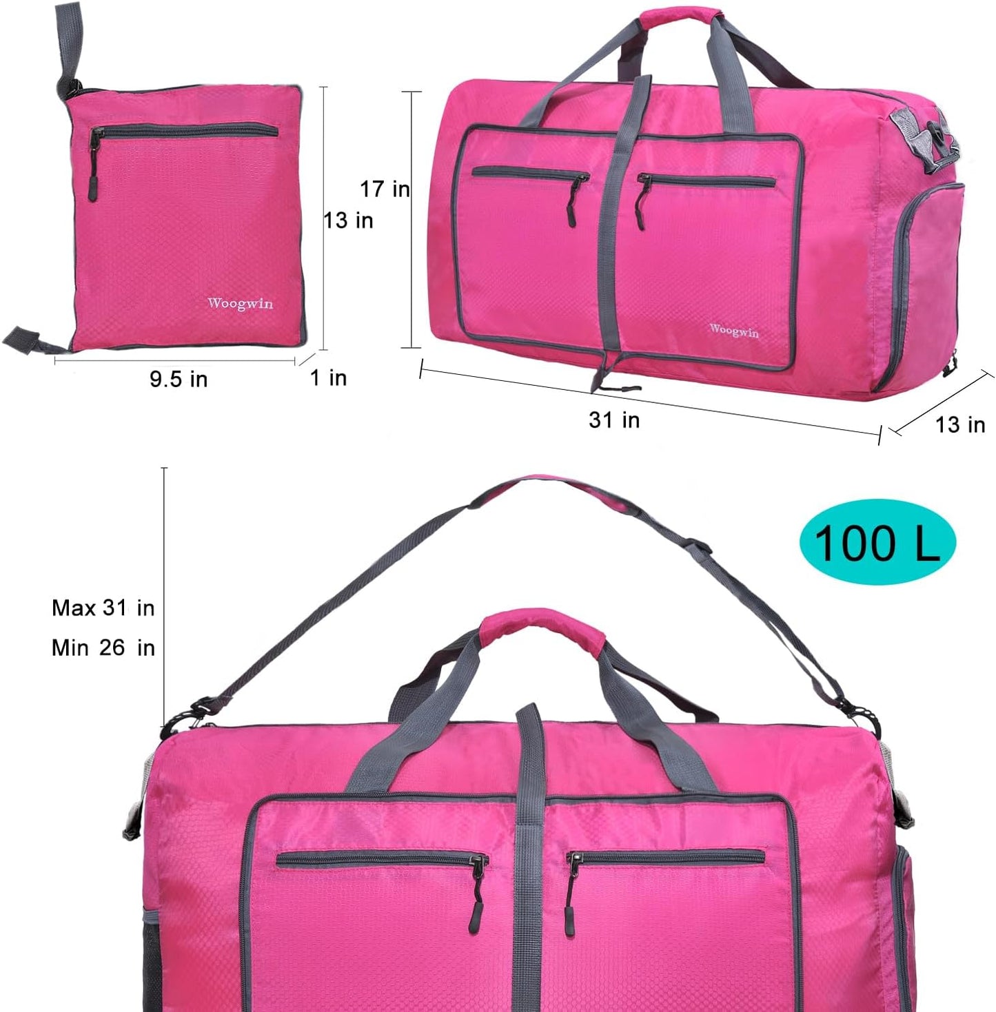 Woogwin Travel Duffel Bag Large Foldable Waterproof Overnight Bag for Beach Swim Bags Pool Sports Gym