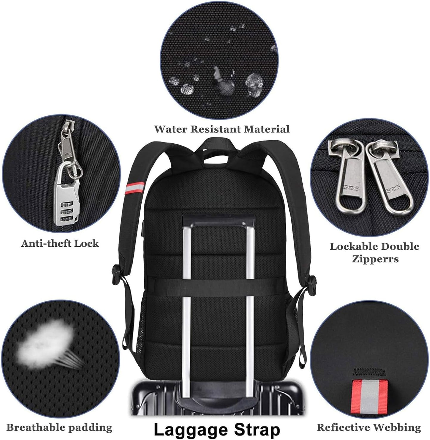 Laptop Backpack for Men, Large Anti-Theft Business Travel Backpack with USB Charging Port, Water