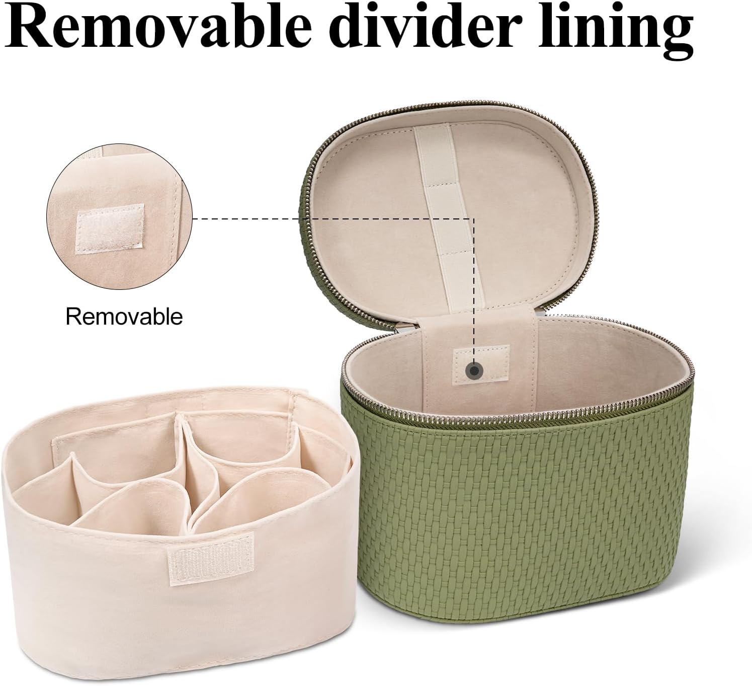 Makeup Bag, Travel Make up Case with Compartments and Handle, Portable Cosmetic Organizer