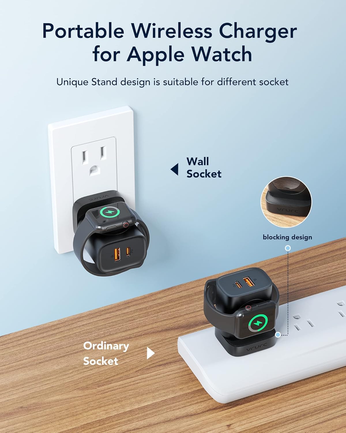 VRURC for Apple Watch Charger, Wireless Magnetic Portable iWatch Charger, PD 20W 3-in-1 Travel Fast Charging Block for iWatch Ultra/SE/11/10/9/8/7/6/5/4, iPhone 17/16/15/14/13,Android-Black