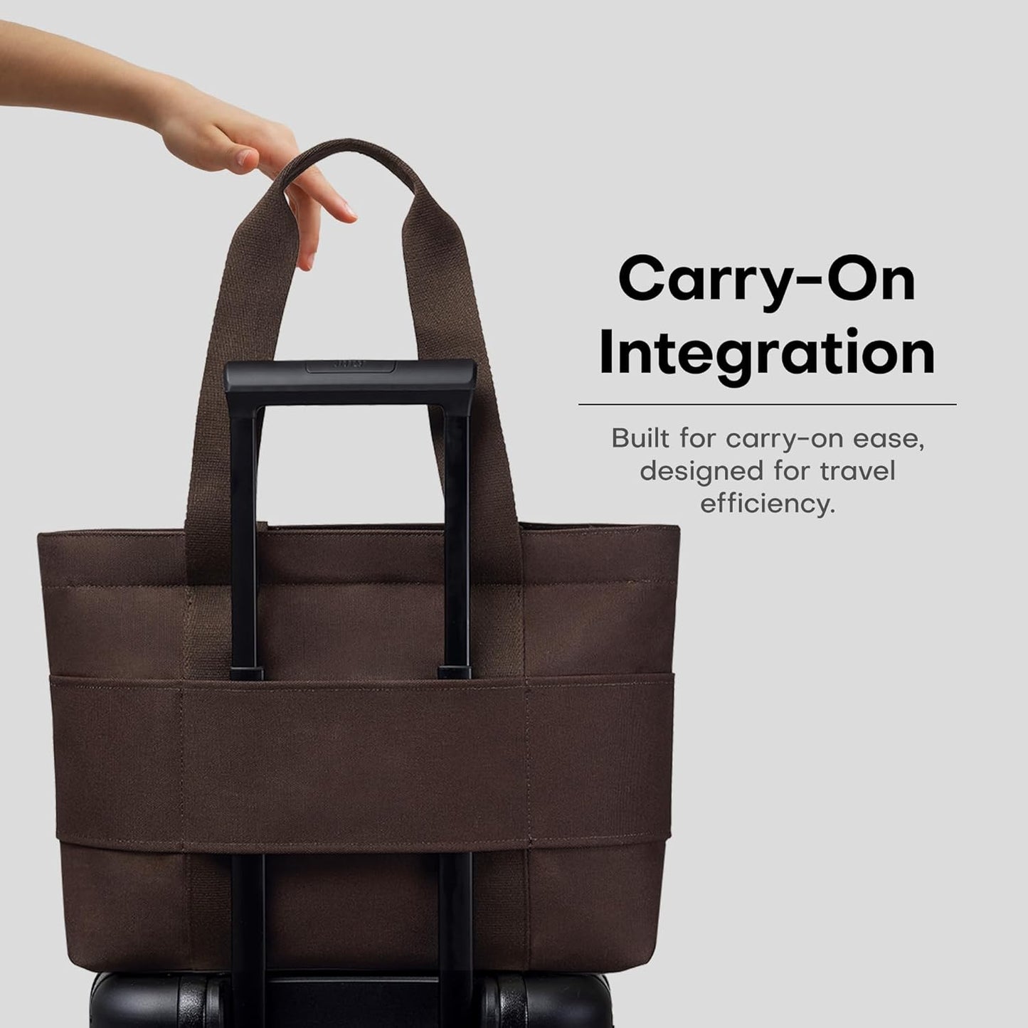Everyday Large Tote Bag for Women with Laptop Sleeve, Pass-Through Band, Luggage Sleeve, Drink Bottle Holder, Simple Modern Tote Bag for Travel, Work, Commute & Daily Use - 22L - Dark Brown