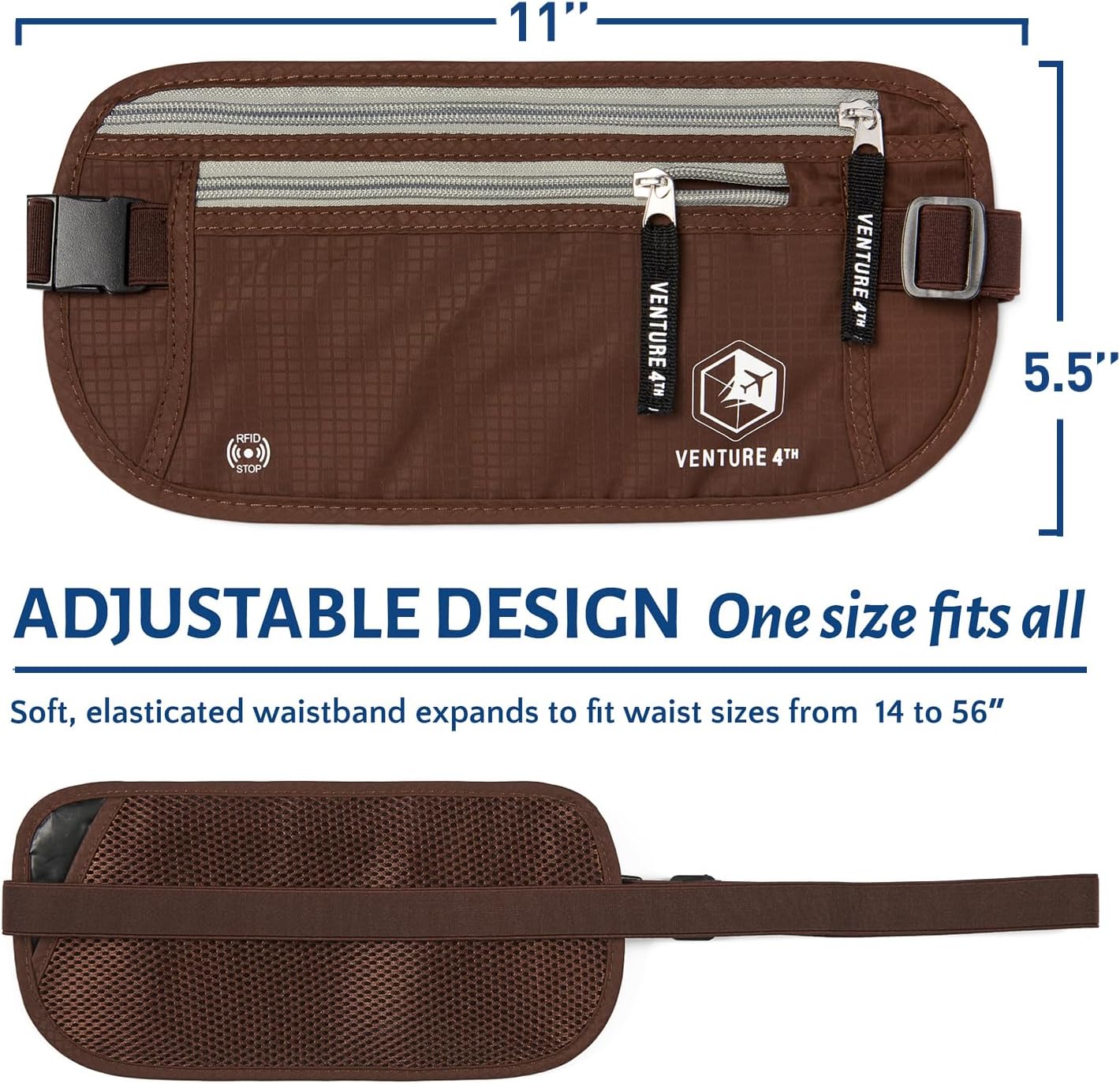 VENTURE 4TH Travel Money Belt - Slim Passport Holder RFID Blocking Travel Pouch to Protect Cash