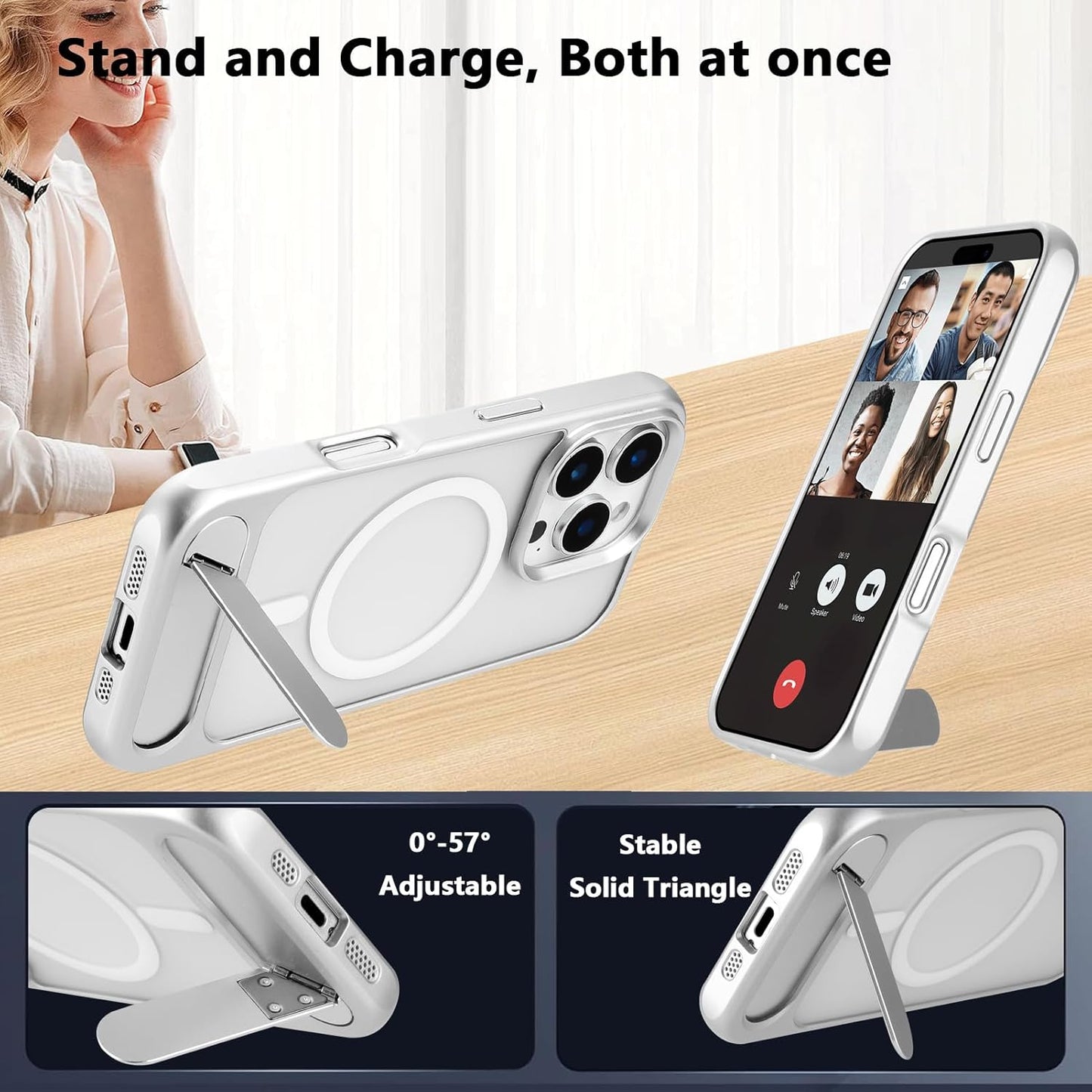 Tikoo Strong Magnetic for iPhone 16 Pro Case with Magsafe and Built-in Invisible Kickstand Slim Translucent Matte Military Grade Protective Phone Case for iPhone 16 Pro 6.3”