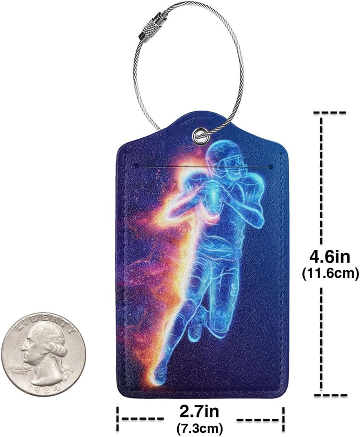 Cool Blue Travel Luggage Tags Football Themed, 2Pcs Leather Suitcases Bag Tag for Sports Boys Men Kids, Name Labels Baggage Tags with Full Back Privacy Name ID Card Stainless Steel Loop